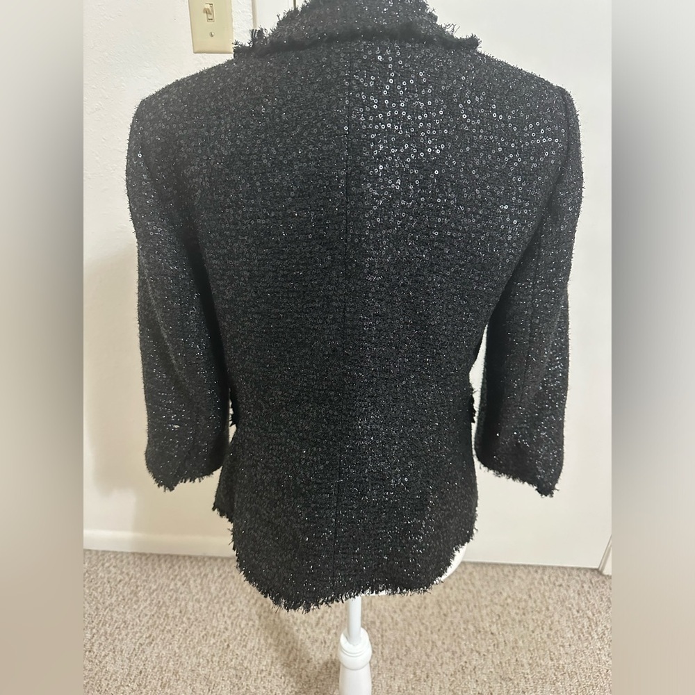 Chico's Women Black Tweed Sequin Blazer/Jacket with Fringe size 1 or small - Picture 4 of 7